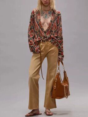 NWT R13 Joan Cropped Flare Jean 24/25/26 Stretch Sand Khaki